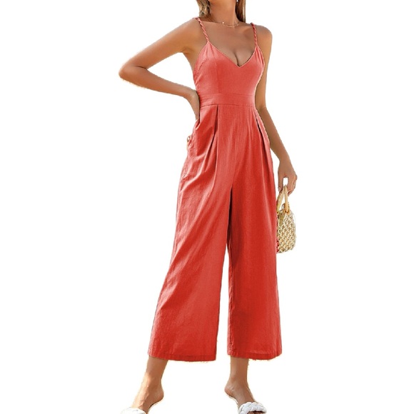 Double Crazy | Wide Leg Jumpsuit with Twisted Straps, Pockets & Fitted Waist - Picture 1 of 8